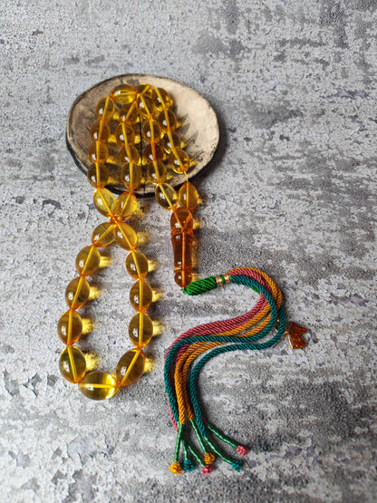 Large Natural Baltic Amber Rosary – 33 Olive Shape Beads | Transparent Citron Color