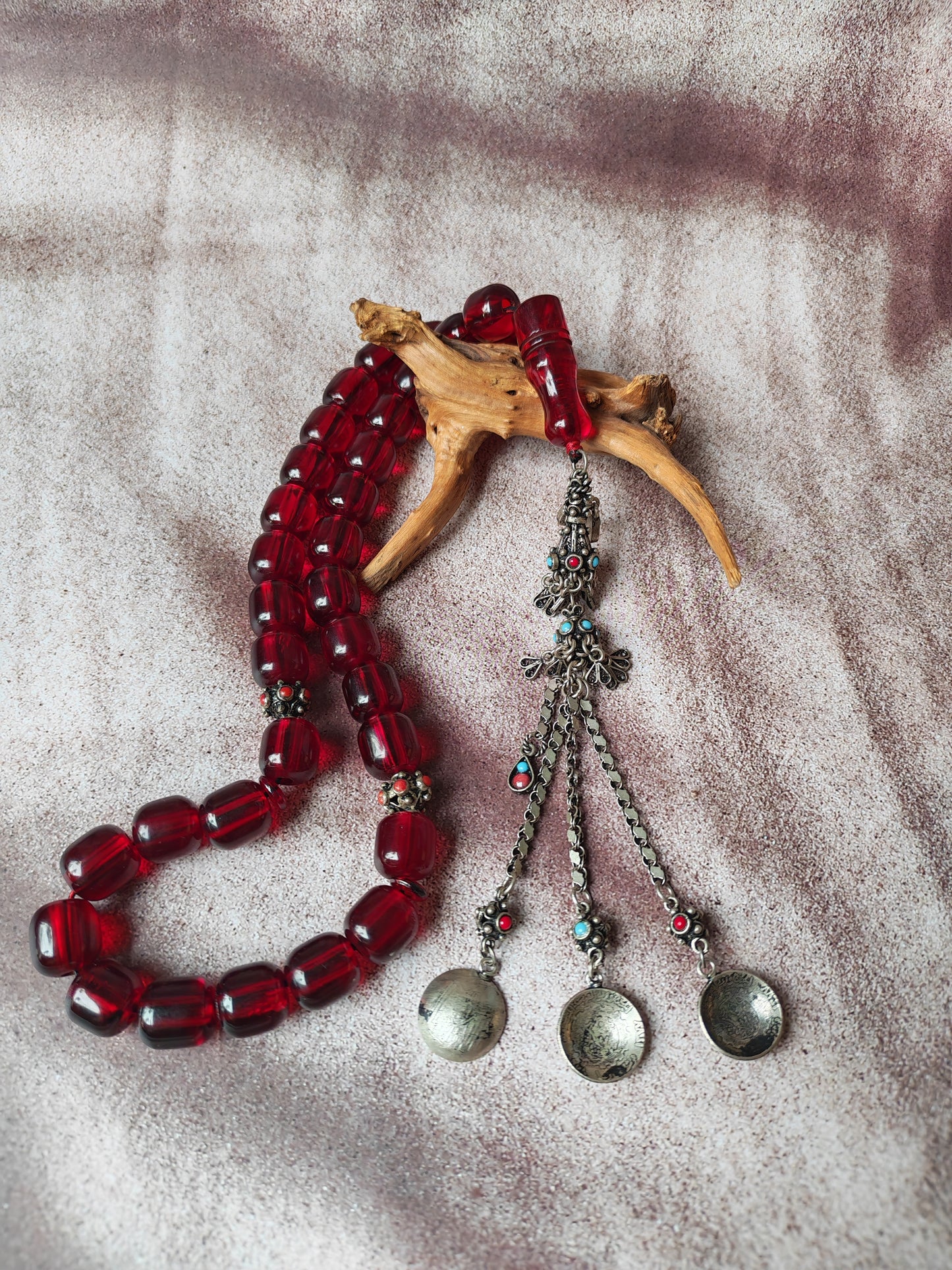 German Bakelite Rosary – 33 Jumbo Barrel Beads | Pomegranate Red Color