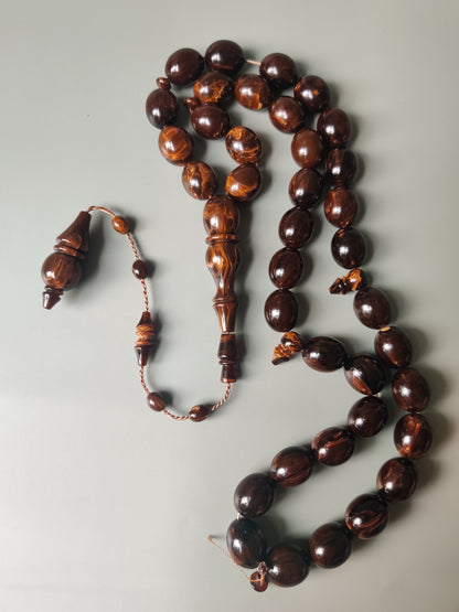 Rare American Bakelite Tasbih | 37 Pigeon Egg Beads | Chocolate Brown With Light Veins