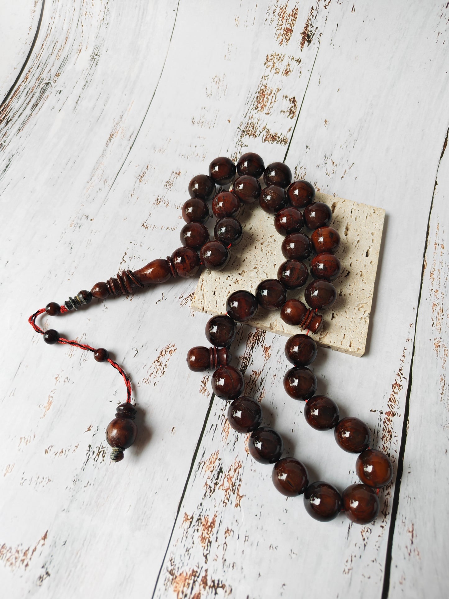 Antique Kokka Wood Tasbih | Ottoman Design | 33 Jumbo Size Beads