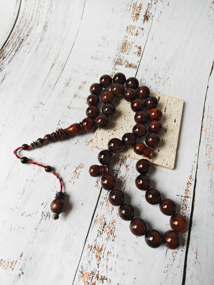 Antique Kokka Wood Tasbih | Ottoman Design | 33 Jumbo Size Beads