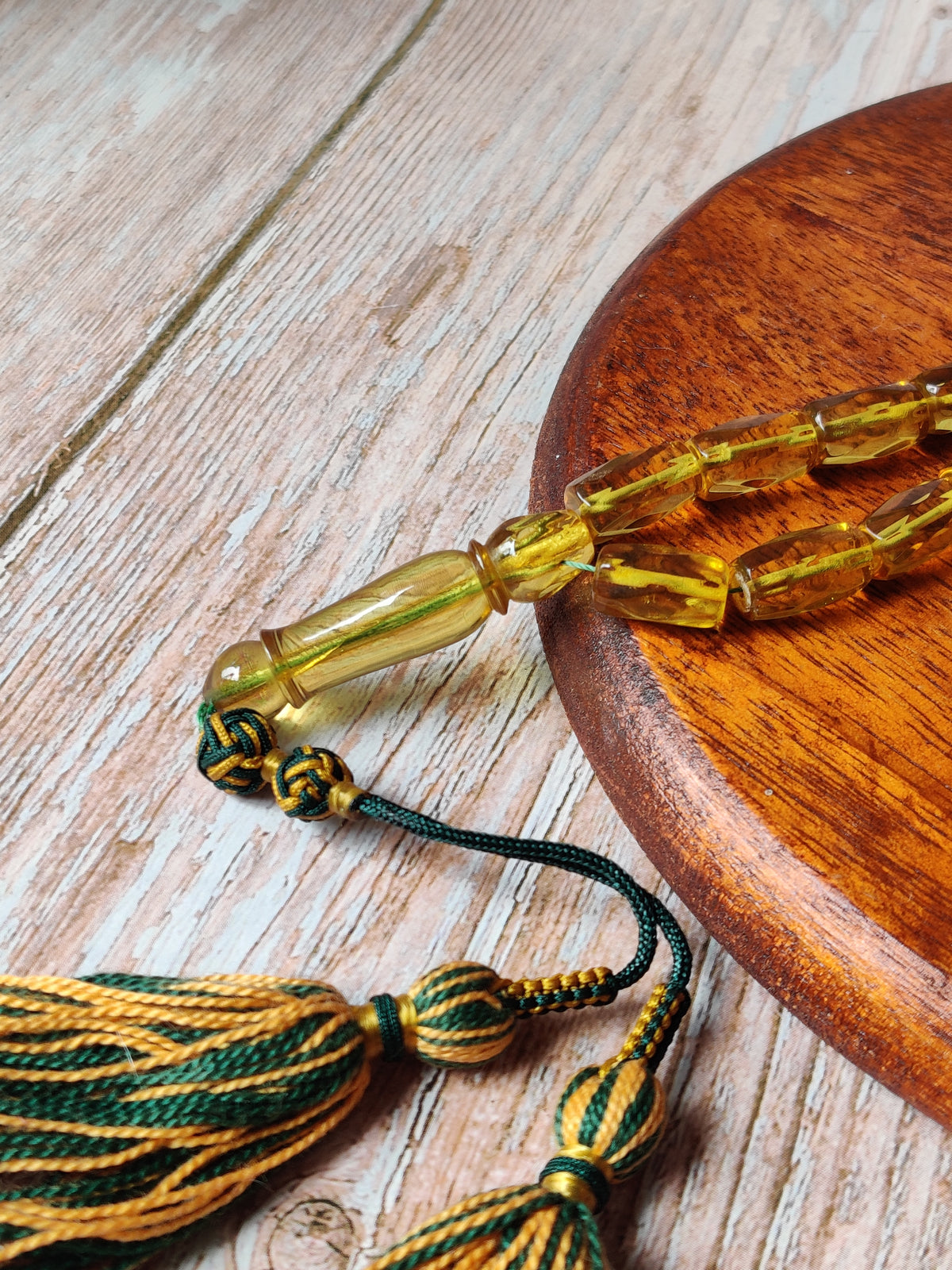 Kaliningrad Green Baltic Amber Tasbih | 33 Faceted Barrel Beads
