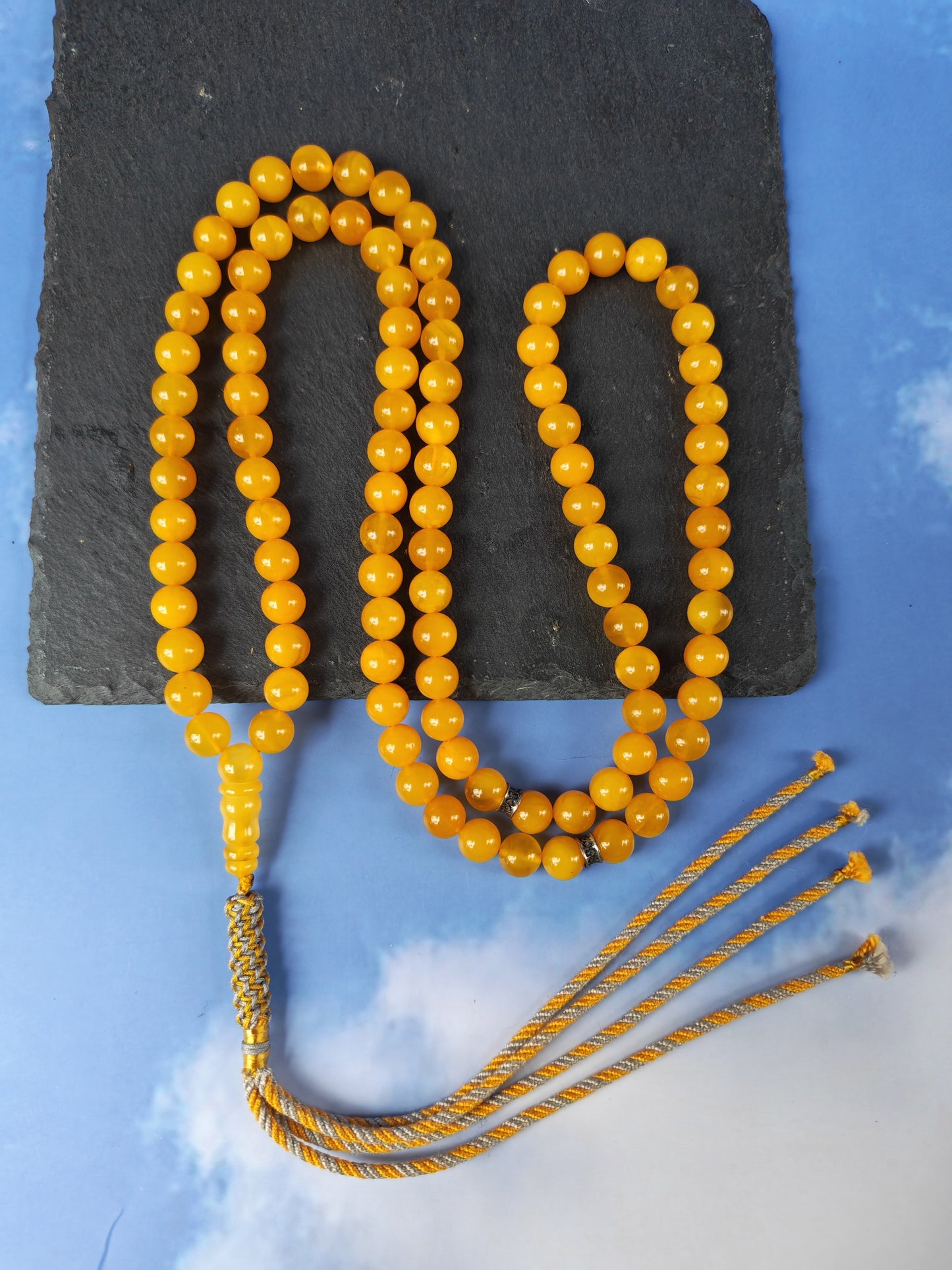 Natural Micro Baltic Amber Rosary – 99 Beads | 8mm | Metal Dividers