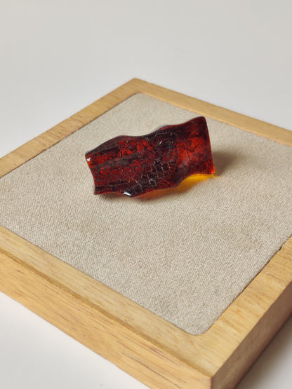 Dark Citron Irregular Raw Natural Amber Piece | Air Bubbles | Unpolished Bottom