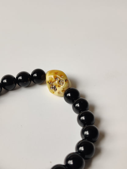 Black Onyx & Rare White Amber Bracelet
