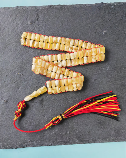 Micro Mosaic Baltic Amber Rosary – 114 Barrel Beads | Unique Flat Design