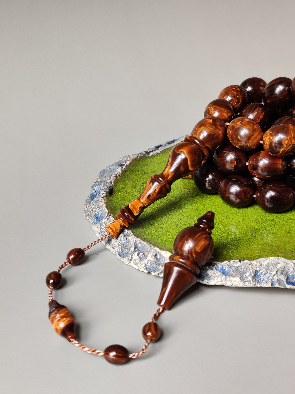 Rare American Bakelite Tasbih | 37 Pigeon Egg Beads | Chocolate Brown With Light Veins