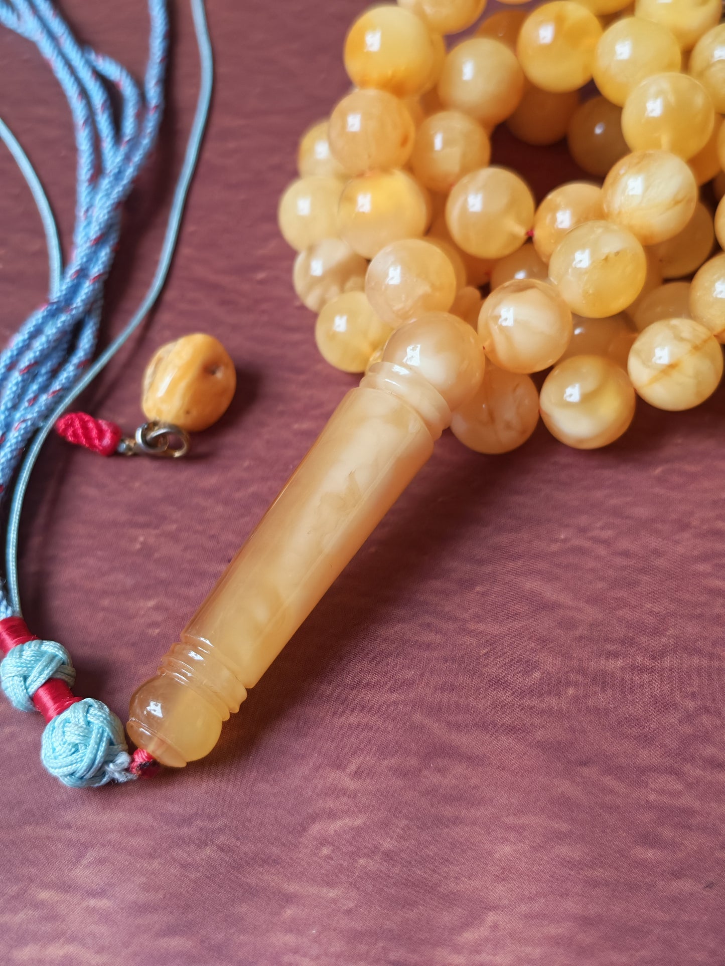 Natural Long Baltic Amber Misbah – 11.5–12mm Beads | Unique Imami | Mosaic Colors