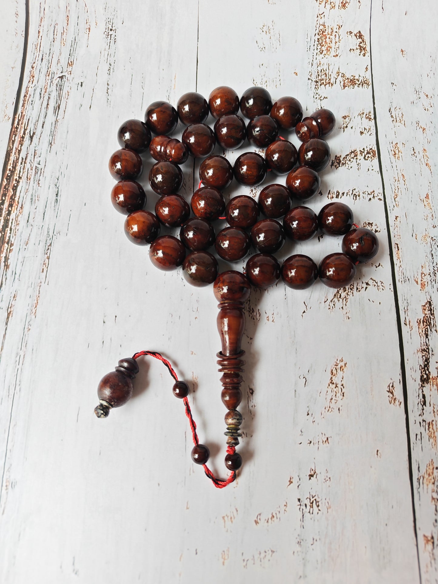Antique Kokka Wood Tasbih | Ottoman Design | 33 Jumbo Size Beads