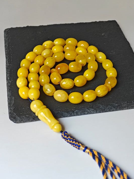 Natural Baltic Amber Rosary – 43 Pigeon Egg Beads | Dark Butterscotch