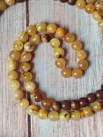 Marbled Amber and Kokka Wood Tasbih 99 Beads 9.5-10 mm