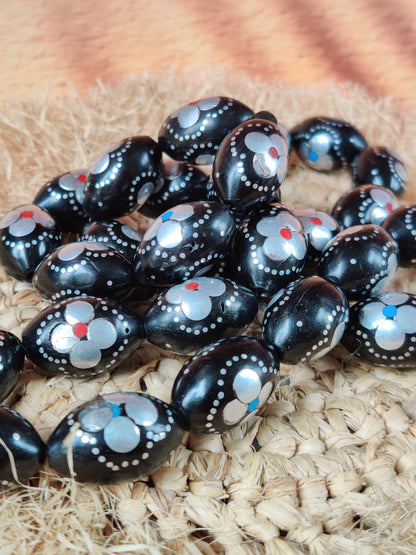 Black Ebony Tasbih | 33 Olive Beads | Silver Carving | Silver Tassel