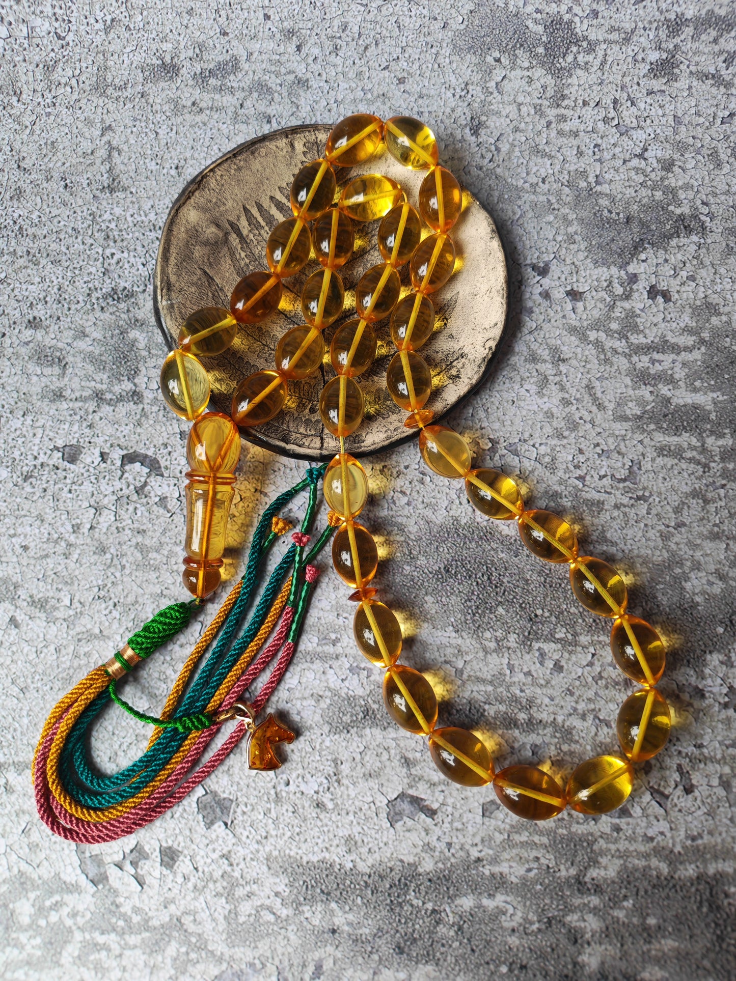 Large Natural Baltic Amber Rosary – 33 Olive Shape Beads | Transparent Citron Color