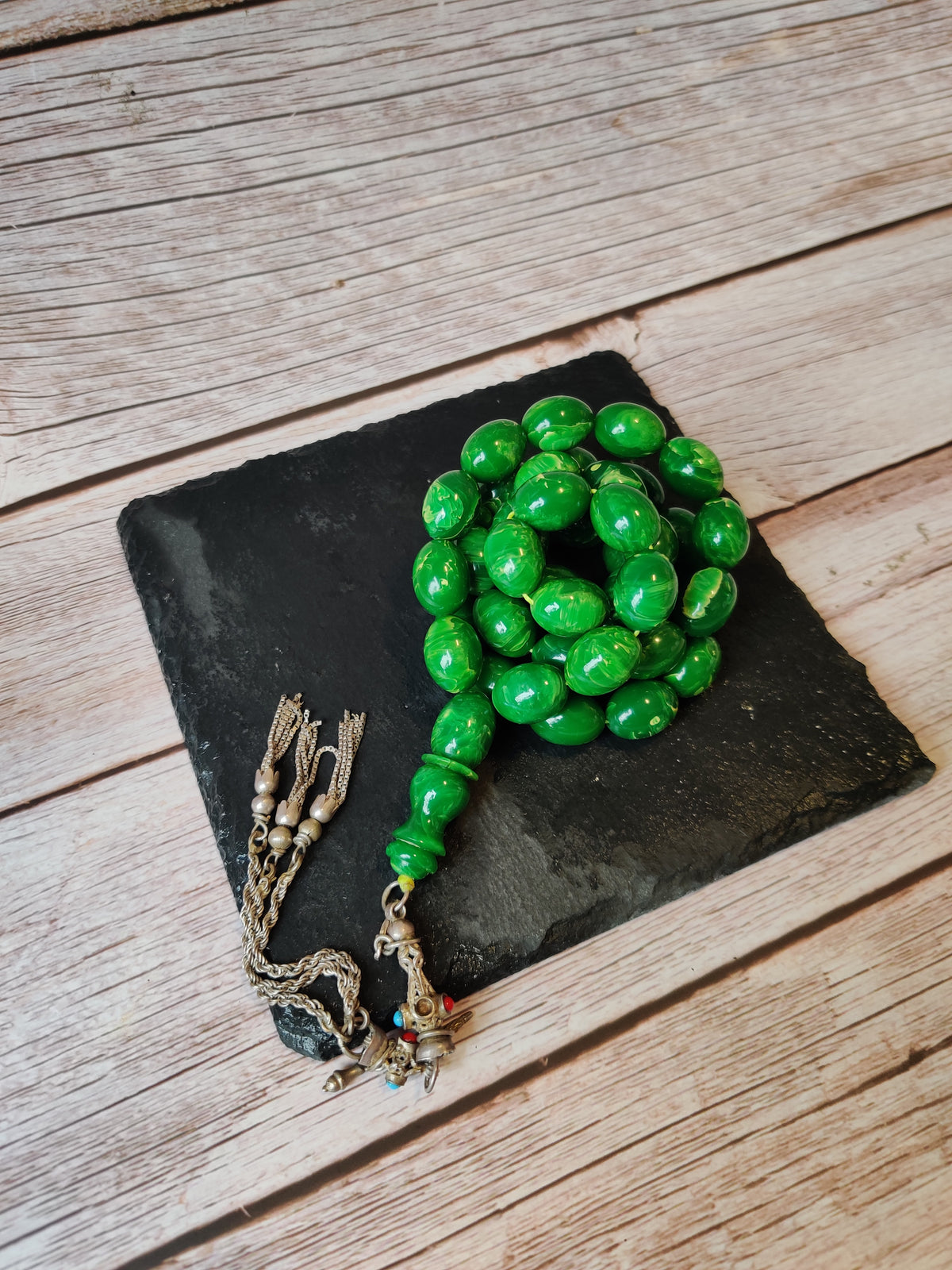 Rare American Bakelite Rosary | Starbucks Green | 41 Beads | Pigeon Egg