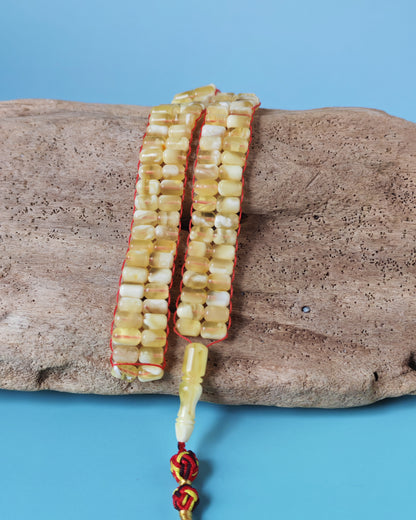 Micro Mosaic Baltic Amber Rosary – 114 Barrel Beads | Unique Flat Design