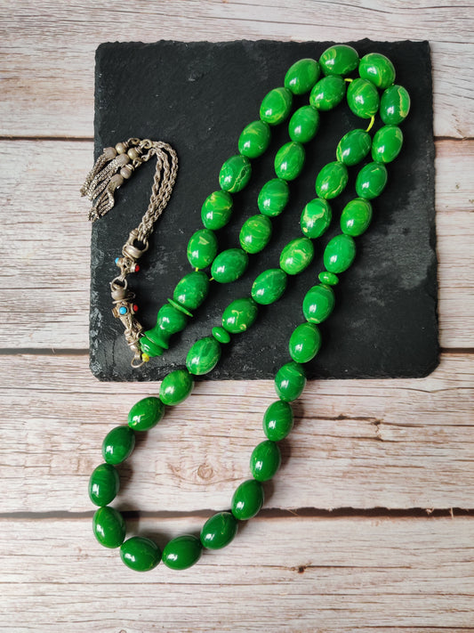 Rare American Bakelite Rosary | Starbucks Green | 41 Beads | Pigeon Egg