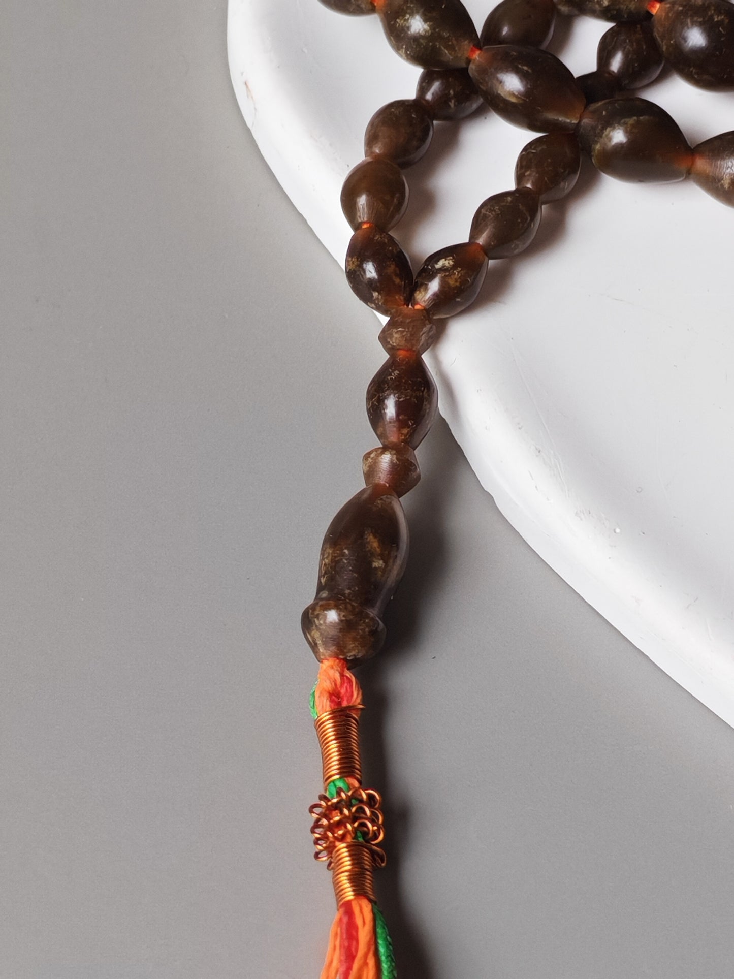 Shah Maqsood Stone Tasbih | 99 Micro Olive Beads | Green & Brown