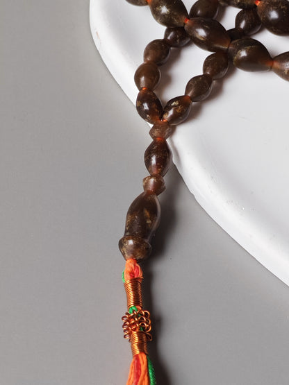 Shah Maqsood Stone Tasbih | 99 Micro Olive Beads | Green & Brown