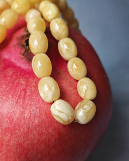 Natural Recently Crafted Amber Misbah Pigeon Egg 63 Beads