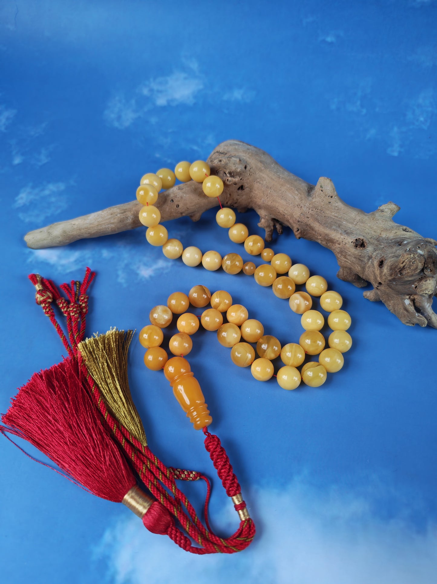 Natural Baltic Amber Misbah – 45 Beads | 10mm | Gradient Colors