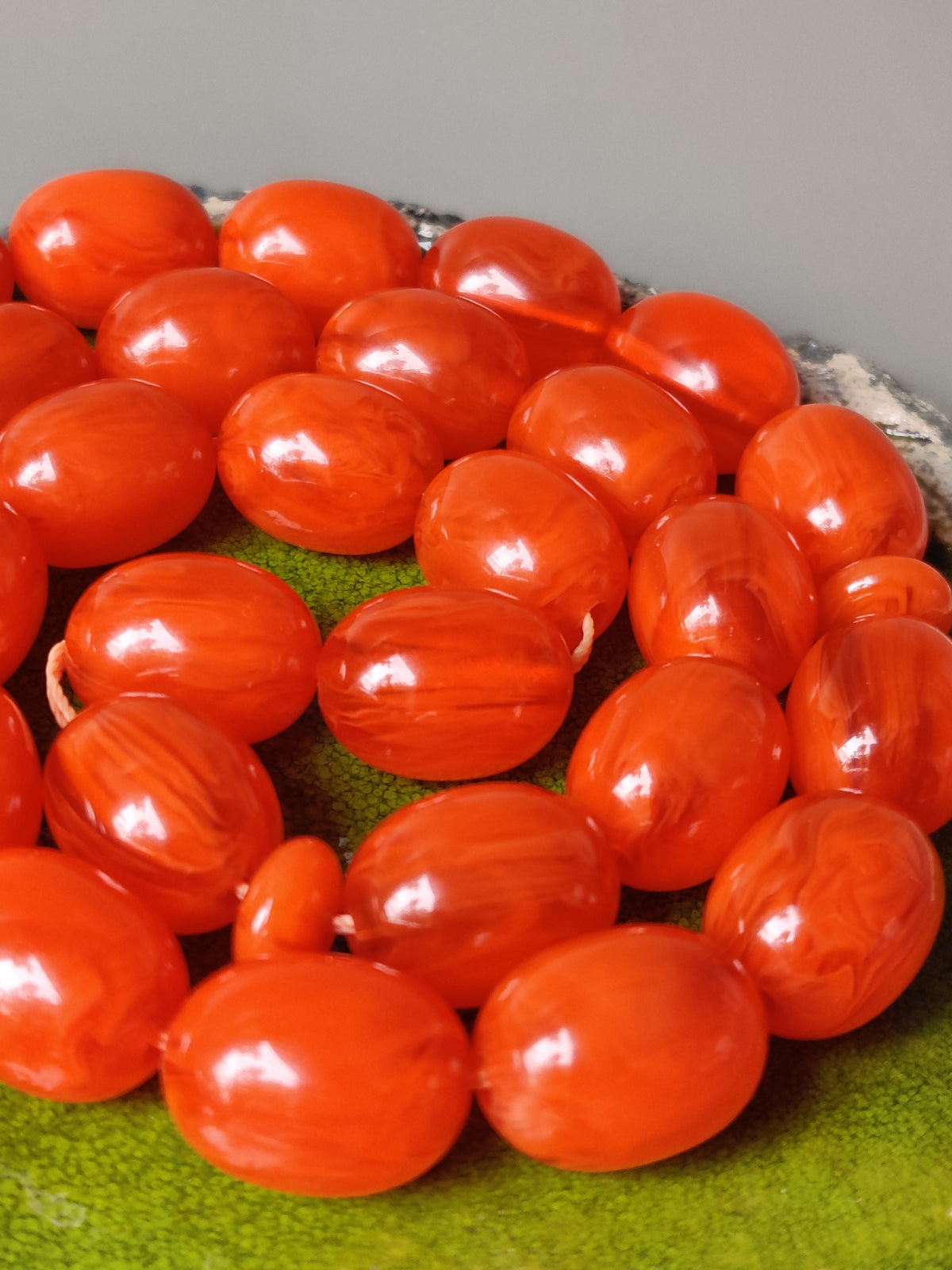Super Rare German Bakelite Tasbih | 33 Pigeon Egg Beads | Orange with Veins