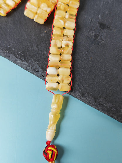Micro Mosaic Baltic Amber Rosary – 114 Barrel Beads | Unique Flat Design