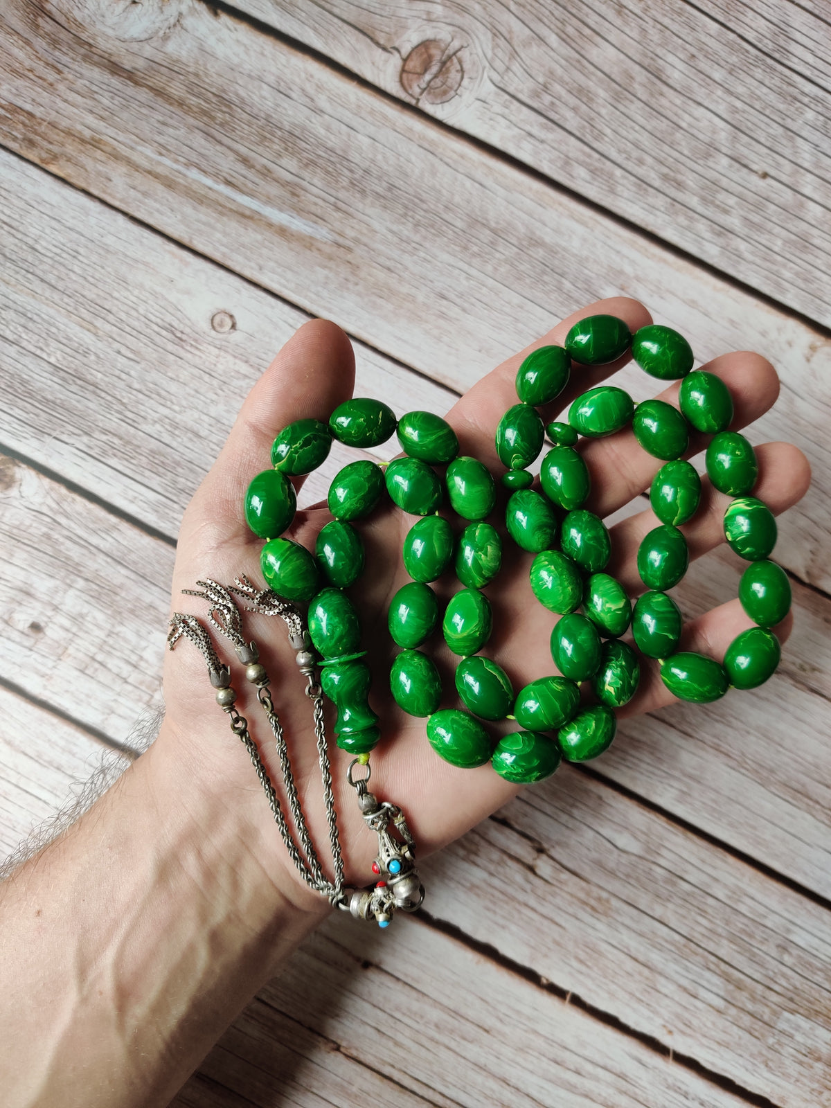 Rare American Bakelite Rosary | Starbucks Green | 41 Beads | Pigeon Egg