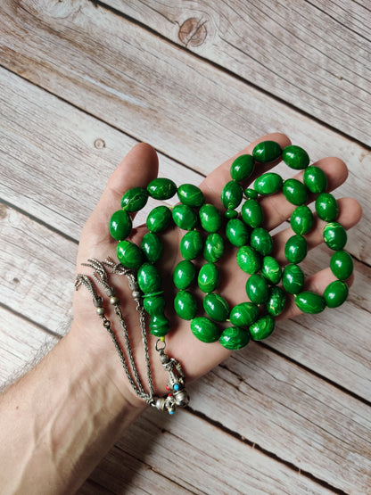 Rare American Bakelite Rosary | Starbucks Green | 41 Beads | Pigeon Egg