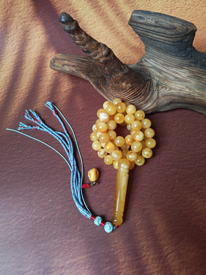 Natural Long Baltic Amber Misbah – 11.5–12mm Beads | Unique Imami | Mosaic Colors