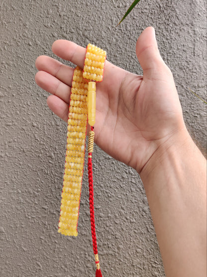 Rare Long Flat Natural Amber Misbah – 234 Micro Donut Beads