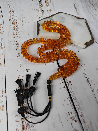 Citron Baltic Amber Misbah & Bracelet Set – 99 Beads | Flat Donut Shape