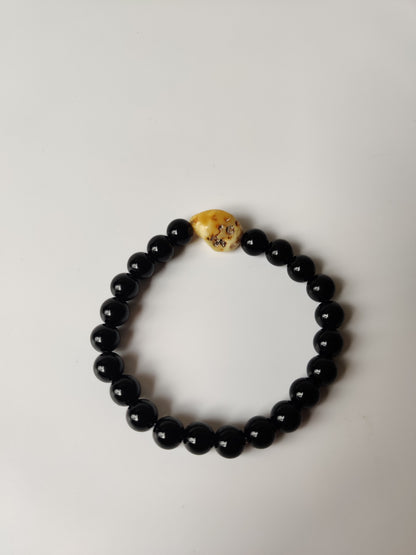 Black Onyx & Rare White Amber Bracelet