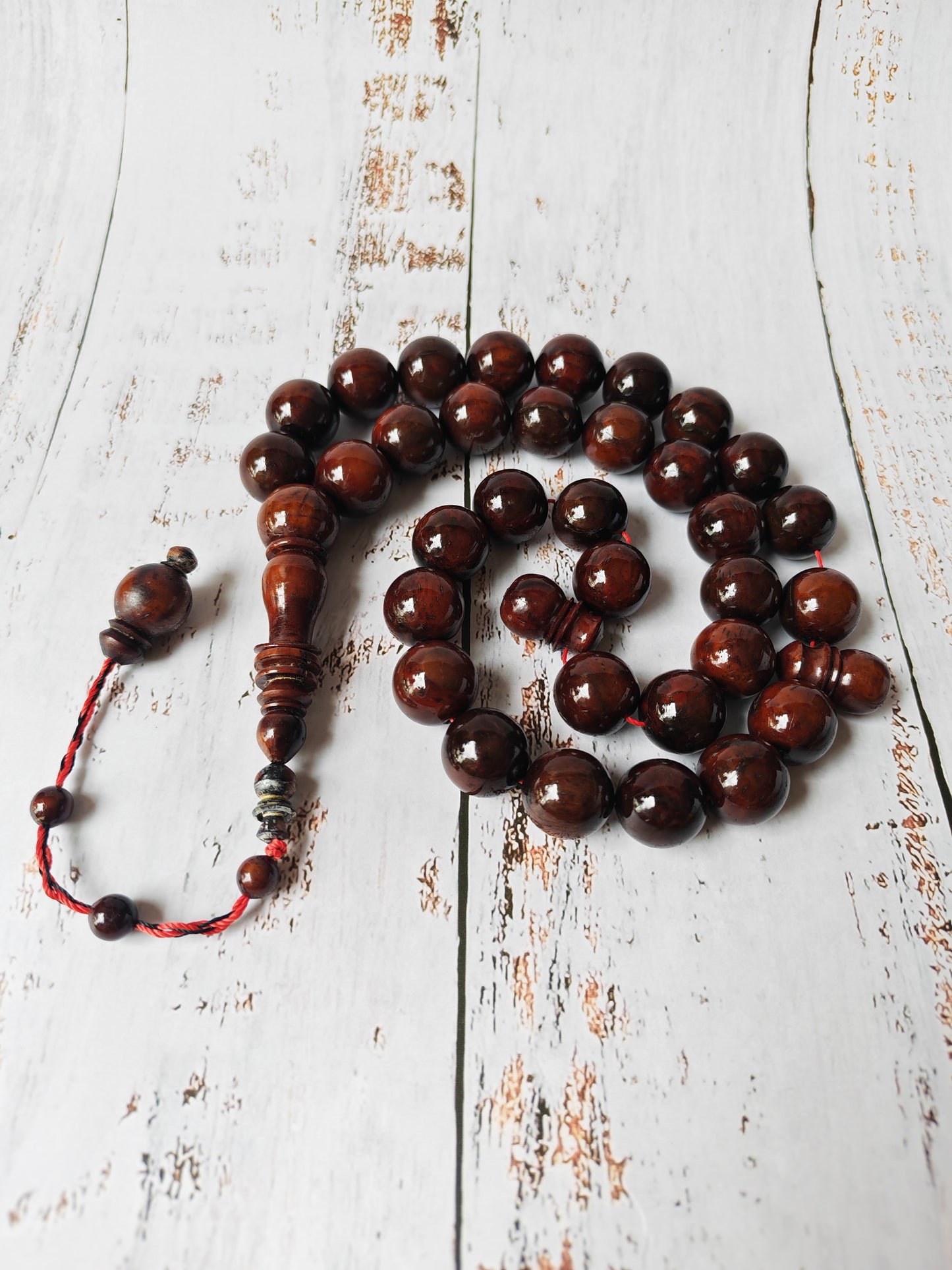 Antique Kokka Wood Tasbih | Ottoman Design | 33 Jumbo Size Beads