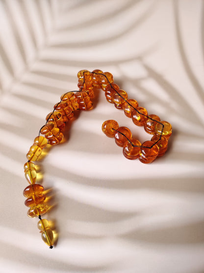 Bold Natural Dark Citron Amber Rosary | Donut Shape | 60 Beads | Flat Design