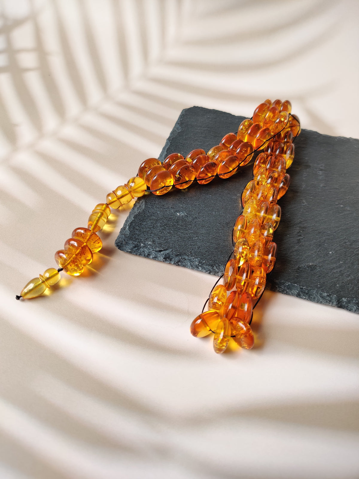 Bold Natural Dark Citron Amber Rosary | Donut Shape | 60 Beads | Flat Design