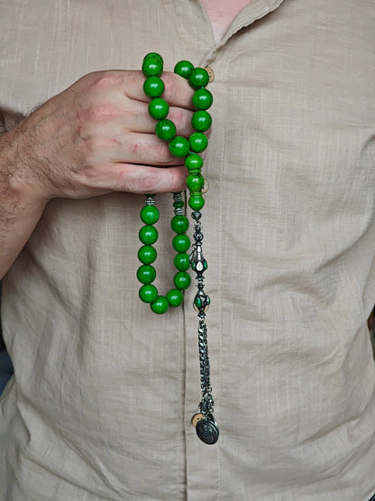 Green American Bakelite Rosary 33 Beads