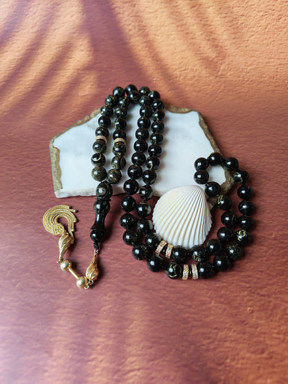 Rare Collectible American Bakelite Tasbih – 63 Istanbul Beads | Black With Aged White Veins