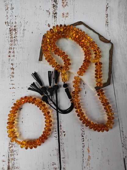 Citron Baltic Amber Misbah & Bracelet Set – 99 Beads | Flat Donut Shape