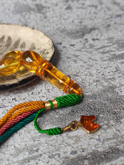 Large Natural Baltic Amber Rosary – 33 Olive Shape Beads | Transparent Citron Color