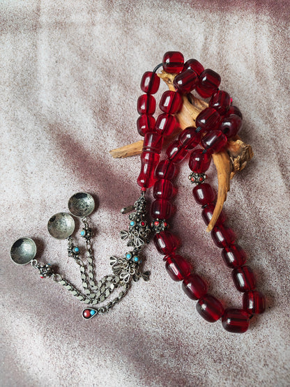 German Bakelite Rosary – 33 Jumbo Barrel Beads | Pomegranate Red Color