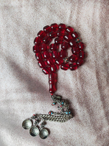 German Bakelite Rosary – 33 Jumbo Barrel Beads | Pomegranate Red Color
