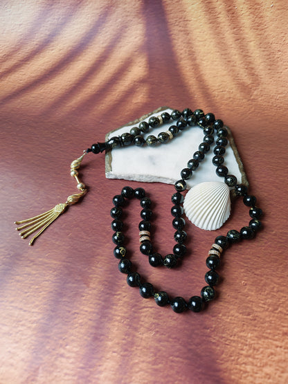 Rare Collectible American Bakelite Tasbih – 63 Istanbul Beads | Black With Aged White Veins
