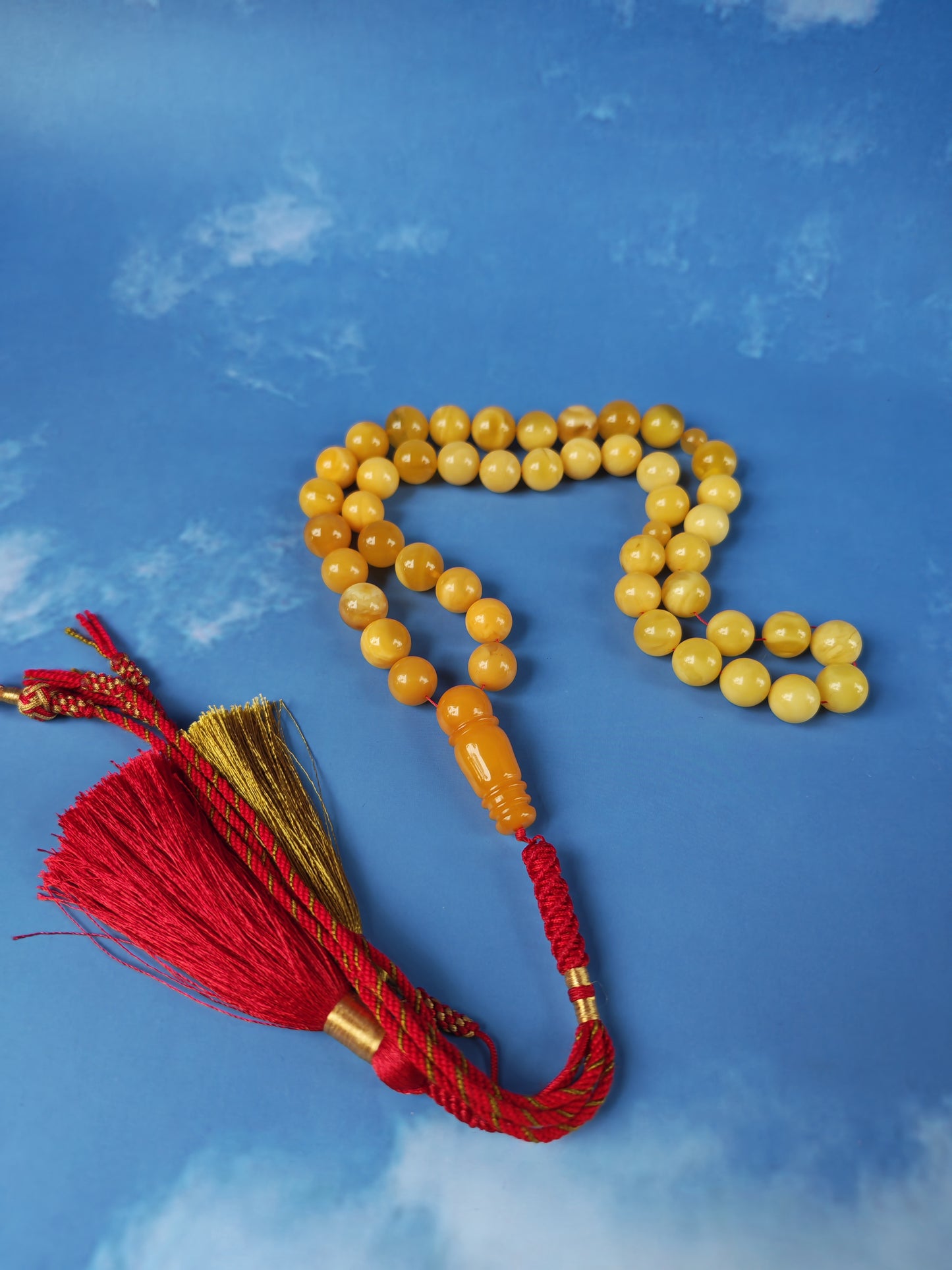 Natural Baltic Amber Misbah – 45 Beads | 10mm | Gradient Colors