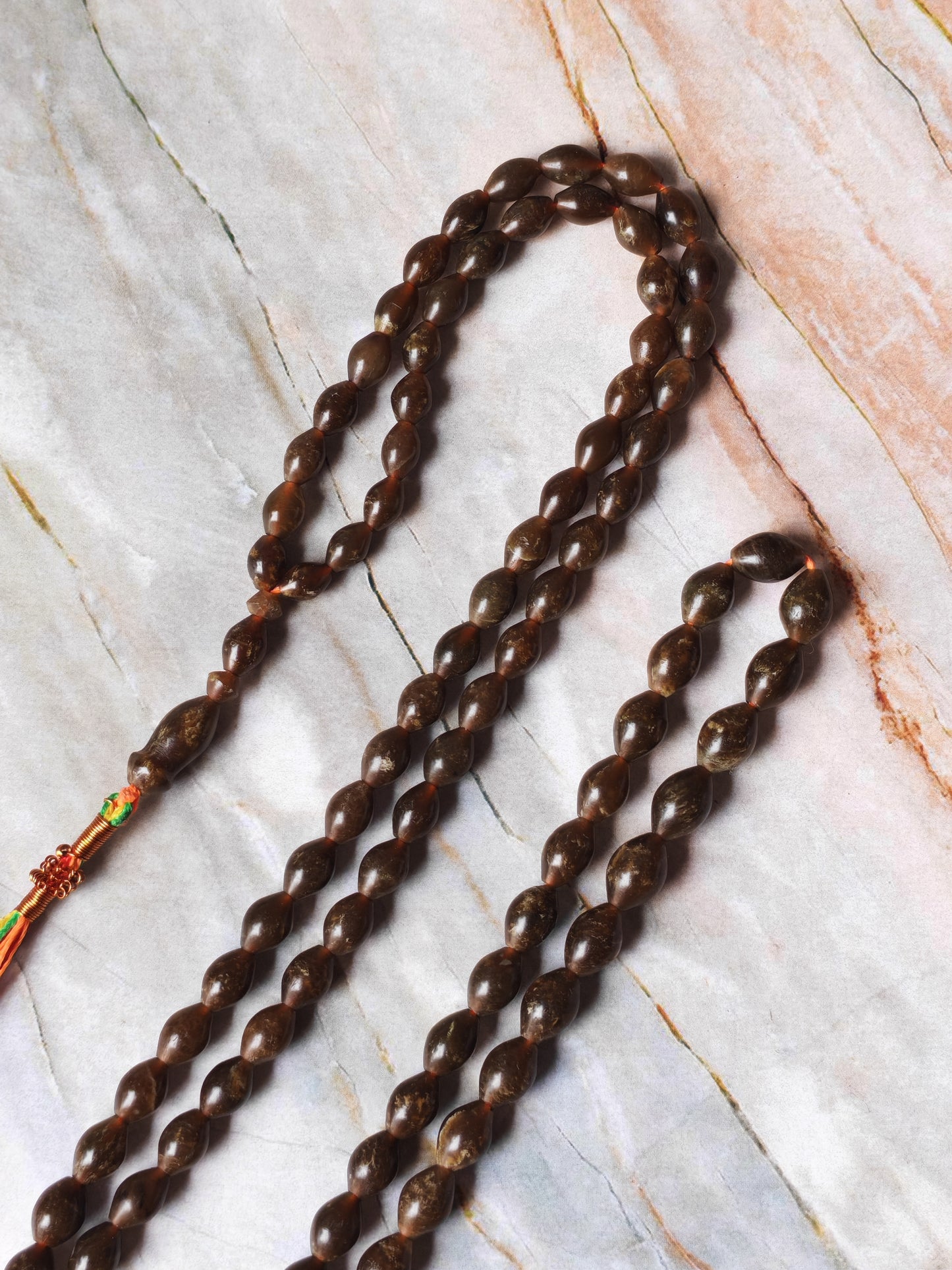 Shah Maqsood Stone Tasbih | 99 Micro Olive Beads | Green & Brown