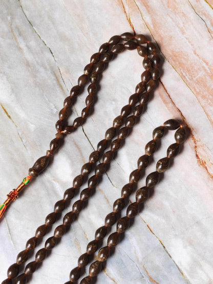 Shah Maqsood Stone Tasbih | 99 Micro Olive Beads | Green & Brown