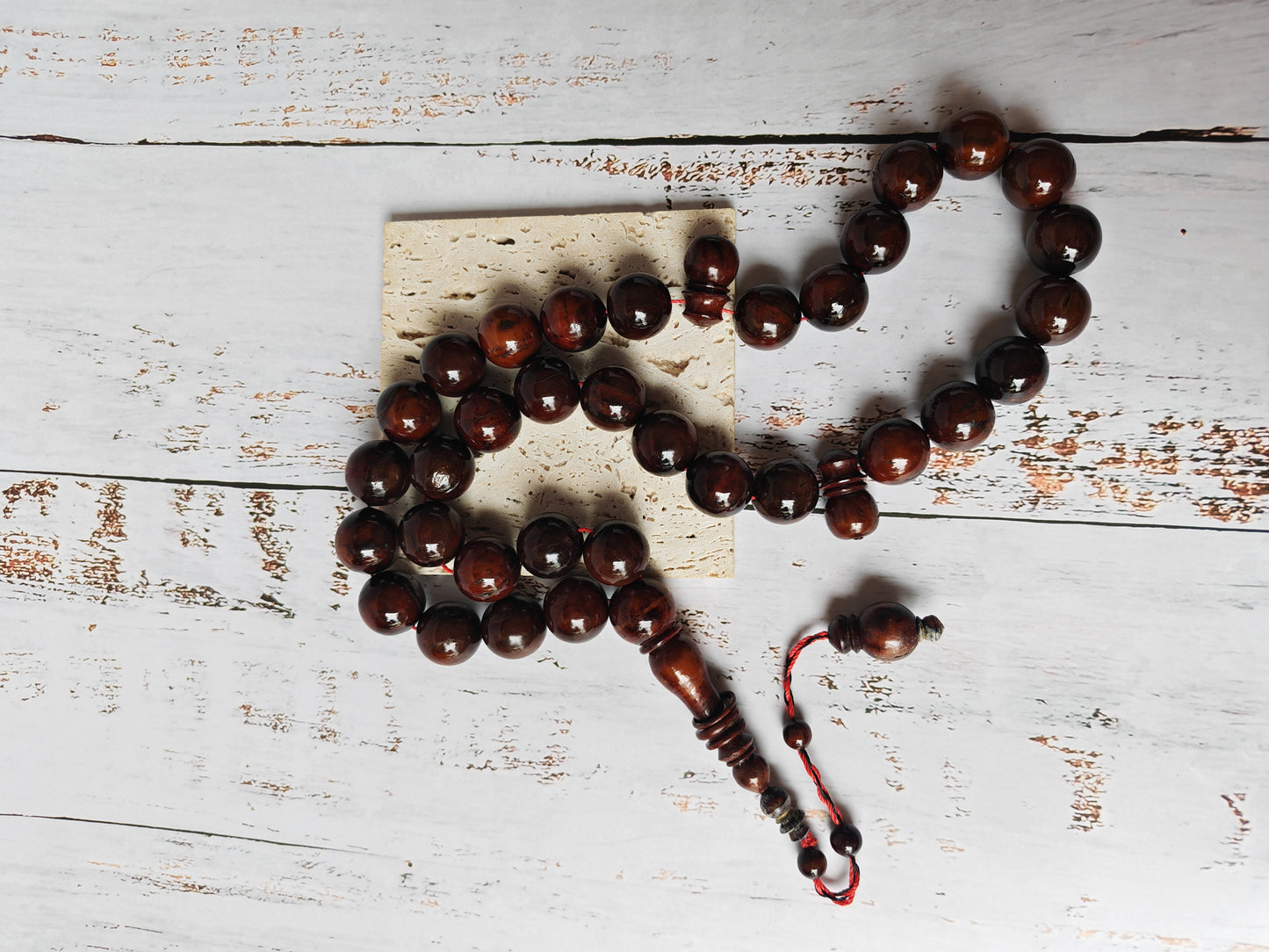 Antique Kokka Wood Tasbih | Ottoman Design | 33 Jumbo Size Beads