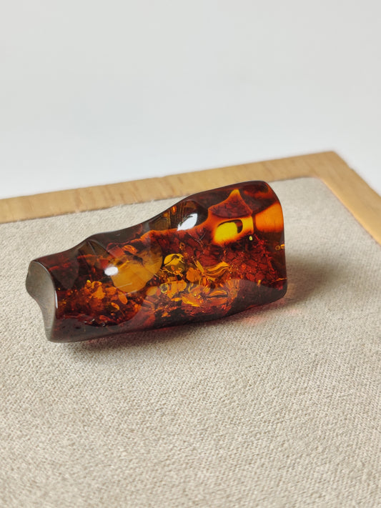 Dark Citron Irregular Raw Natural Amber Piece | Air Bubbles | Unpolished Bottom