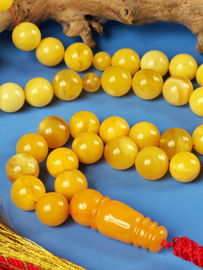 Natural Baltic Amber Misbah – 45 Beads | 10mm | Gradient Colors