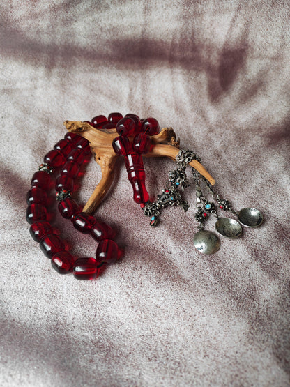 German Bakelite Rosary – 33 Jumbo Barrel Beads | Pomegranate Red Color