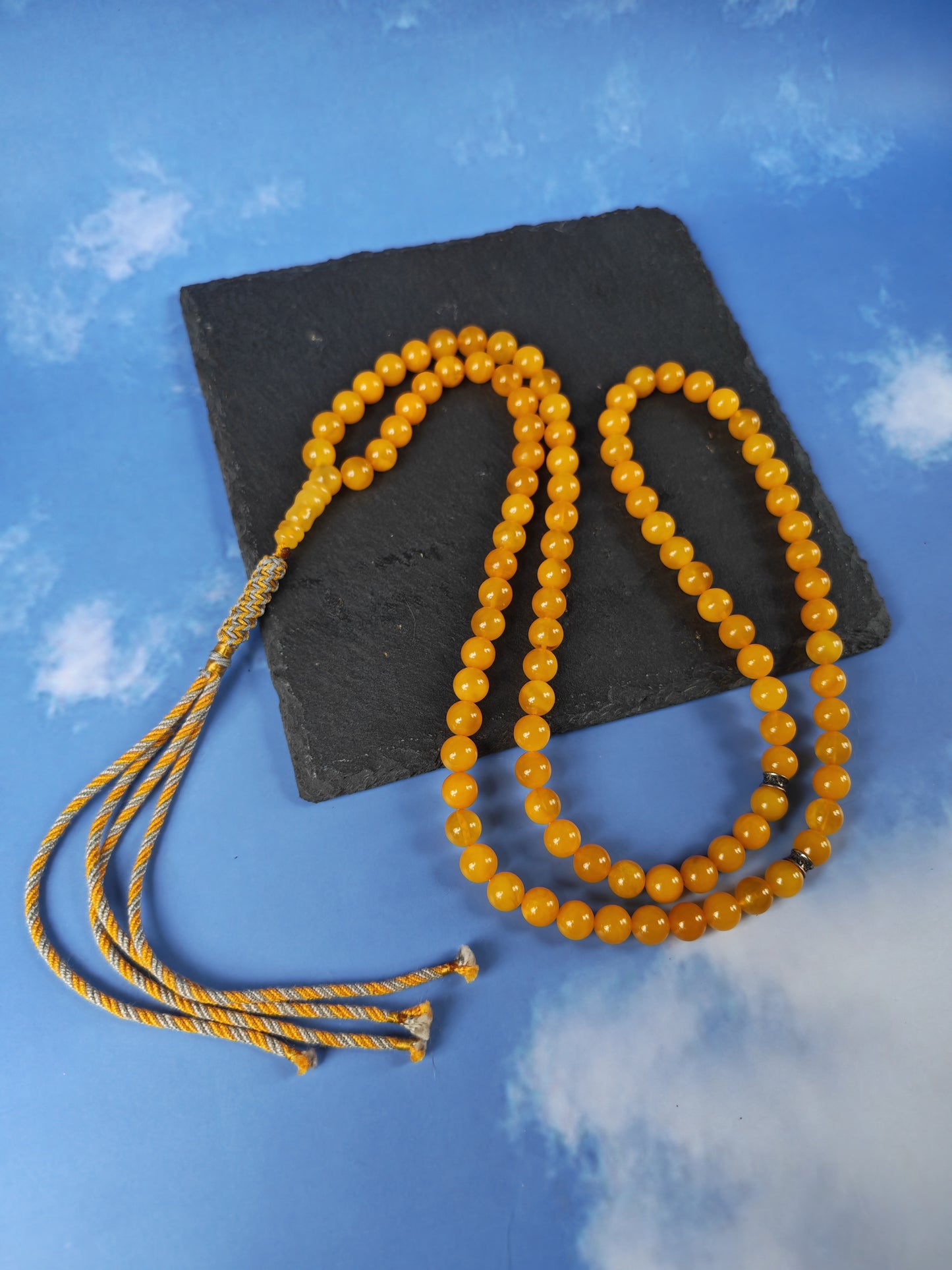 Natural Micro Baltic Amber Rosary – 99 Beads | 8mm | Metal Dividers